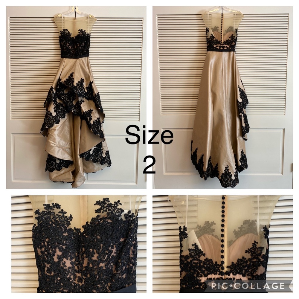 Mac Duggal Nude and Black High-Low Dress